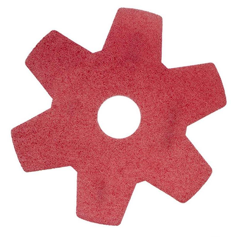 The Twister Hybrid Pad from Diversey Deutschland GmbH & Co. OHG is a red, six-pointed, gear-shaped floor pad with a central hole, designed for the renovation of stone floors and depicted on a white background.