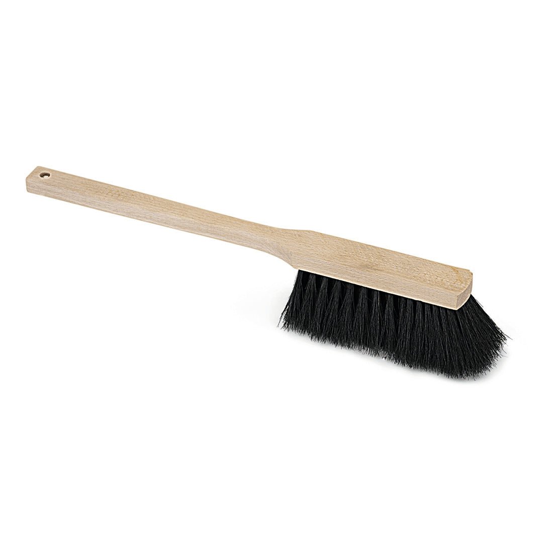 The Nölle Profi Brush Long Handle Hand Brush, 43 cm, has dense natural hair bristles and a light wooden handle with a hanging hole. Pictured on a white background. Brand: Nölle Profi Brush Brush & Paintbrush Technology e.K.