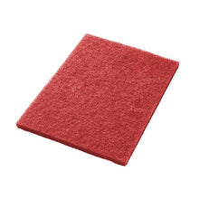 A red, rectangular Twister Pad TXP square scrubbing pad 14 inches from Diversey Deutschland GmbH & Co. OHG is depicted on a white background. This scrubbing pad has a rough, fibrous texture with slightly beveled edges.