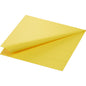 A single yellow Duni GmbH cell. napkin 40x40 3-ply 1/4-fold napkin is neatly folded and presented against a white background, highlighting the subtly textured edge. Each package contains 250 high-quality napkins.