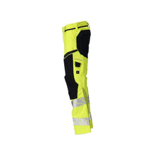 Trousers with knee pockets, stretch inserts Multisafe trousers, hi-vis yellow/black-blue