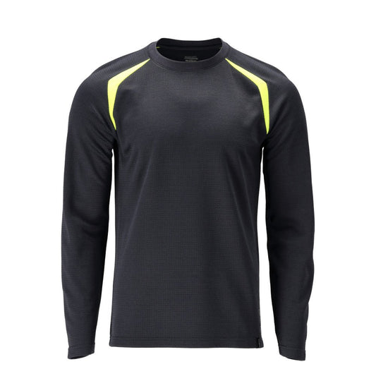 T-shirt, long sleeve, modern fit T-shirt Multisafe, black blue/hi-vis yellow
