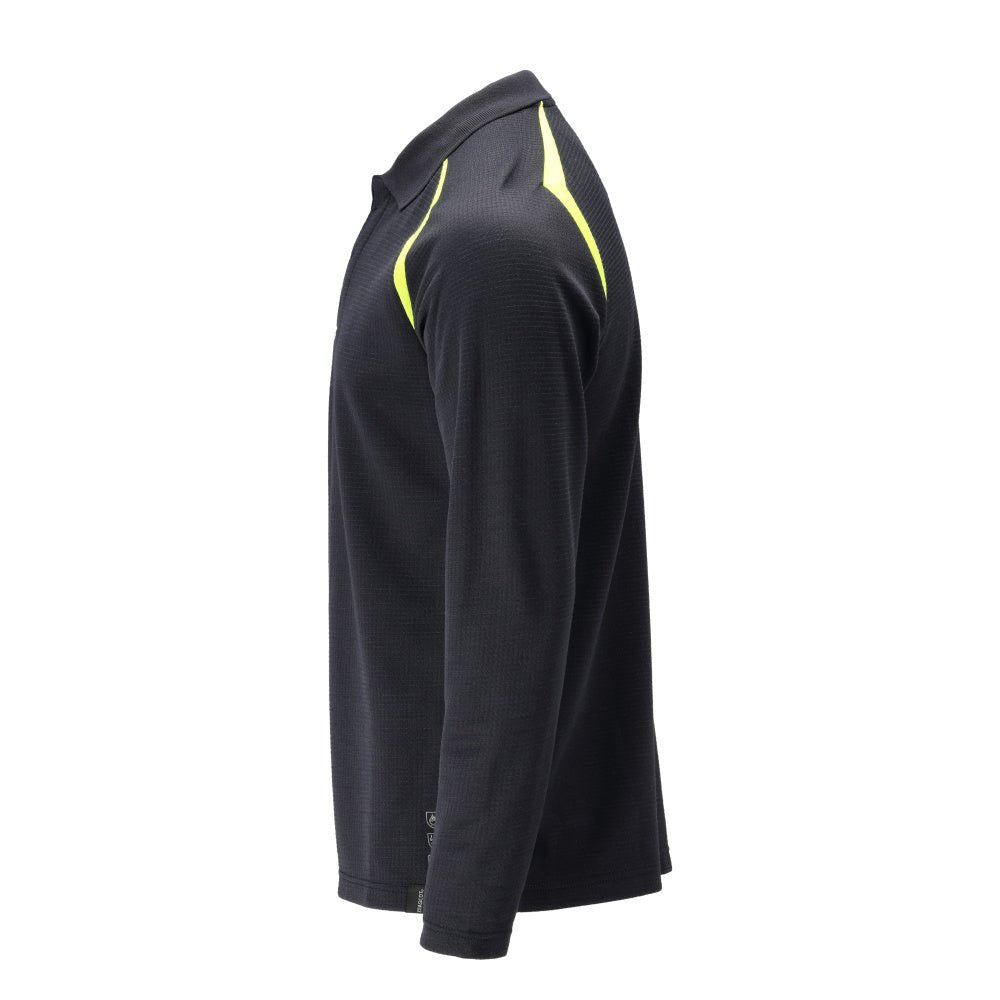 Polo shirt, long-sleeved polo shirt Multisafe, black blue/hi-vis yellow