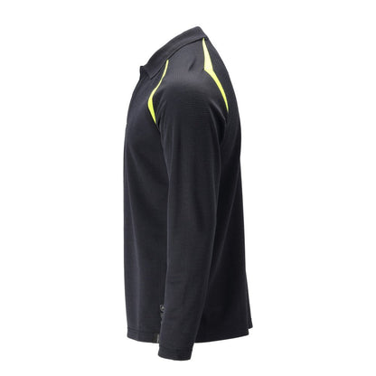 Polo shirt, long-sleeved polo shirt Multisafe, black blue/hi-vis yellow