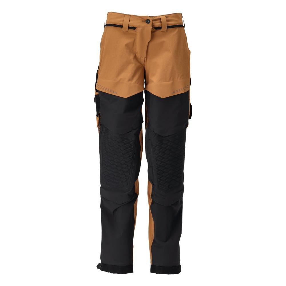 Trousers with knee pockets, women's trousers, nut brown/black