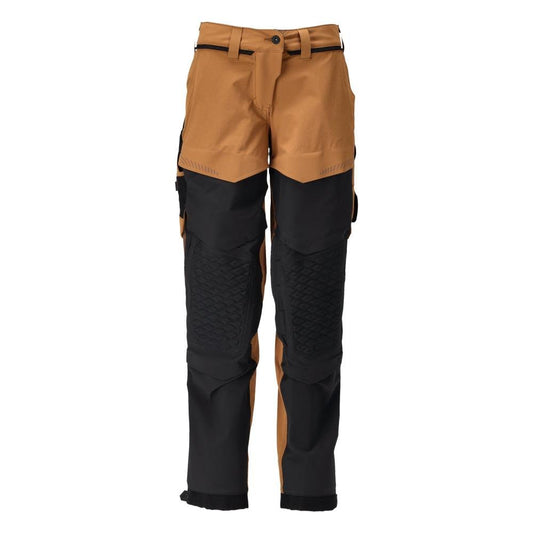 Trousers with knee pockets, women's trousers, nut brown/black