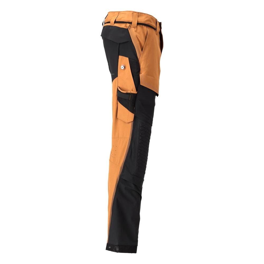 Trousers, knee pockets, stretch, light trousers, nut brown/black