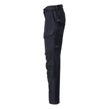 Trousers with knee pockets, women's trousers, black-blue