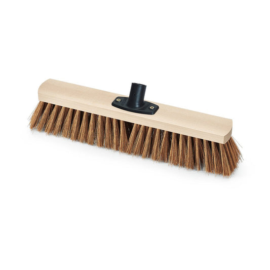 The Nölle Profi Brush Power Stick Hall Broom Poly-Coconut from Nölle Profi Brush Brush & Paint Technology e.K. has stiff brown bristles, a light wooden block, and a black plastic base - perfect as a cleaning broom for tough sweeping tasks.
