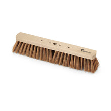 The Nölle Profi Brush BECOnnect hall broom with Poly-Coconut wooden body from Nölle Profi Brush Bürsten- & Pinseltechnik e.K. has dense brown Poly-Coconut bristles and holes for handle attachment, depicted on a white background.