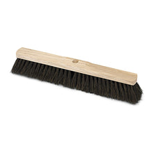 The Nölle Profi Brush hall broom Arenga saddle wood with handle hole broom head from Nölle Profi Brush brush & paintbrush technology e.K. is characterized by black bristles and a light wooden block, depicted without a handle against a white background.