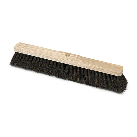 The Nölle Profi Brush hall broom Arenga saddle wood with handle hole broom head from Nölle Profi Brush brush & paintbrush technology e.K. is characterized by black bristles and a light wooden block, depicted without a handle against a white background.