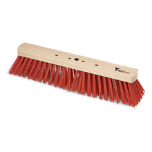 The Nölle Profi Brush BECOnnect hall broom Elaston wooden body features a rectangular wooden head with dense, angled red synthetic bristles and multiple grip holes, branded by Nölle Profi Brush Bürsten- & Pinseltechnik e.K.