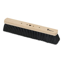 The Nölle Profi Brush BECOnnect hall broom quality mix wooden body from Nölle Profi Brush Bürsten- & Pinseltechnik e.K. features a rectangular wooden broom head with dense black bristles and three holes for handle attachment.