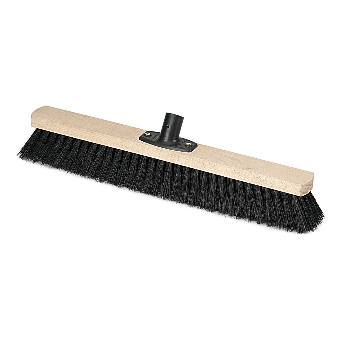 The Nölle Profi Brush Power Stick Hall Broom Natural Hair from Nölle Profi Brush Brush & Paint Technology e.K. has a wooden block, black natural bristles, and a black plastic base - ideal for professional cleaning. Pictured on a white background.