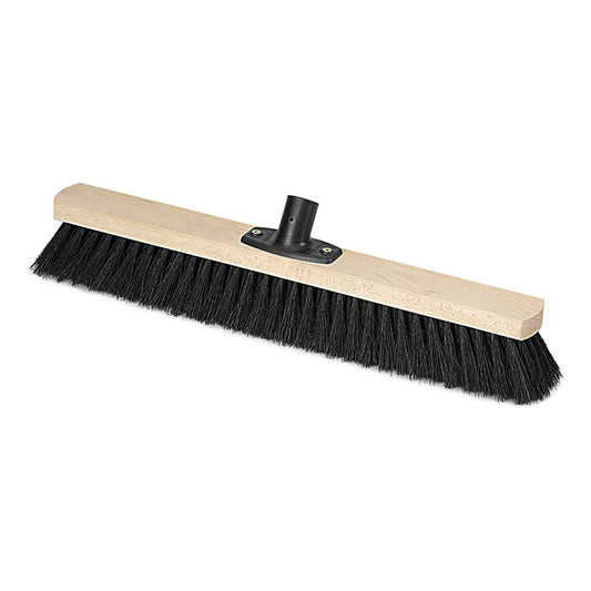 The Nölle Profi Brush Power Stick Hall Broom Natural Hair from Nölle Profi Brush Brush & Paint Technology e.K. has a wooden block, black natural bristles, and a black plastic base - ideal for professional cleaning. Pictured on a white background.