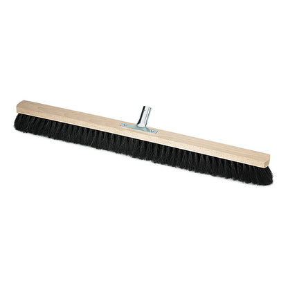 The Nölle Profi Brush hall broom natural hair with metal handle holder from Nölle Profi Brush Bürsten- & Pinseltechnik e.K. features black natural hair bristles, a wooden holder, and a metal handle holder - ideal for sweeping large areas.