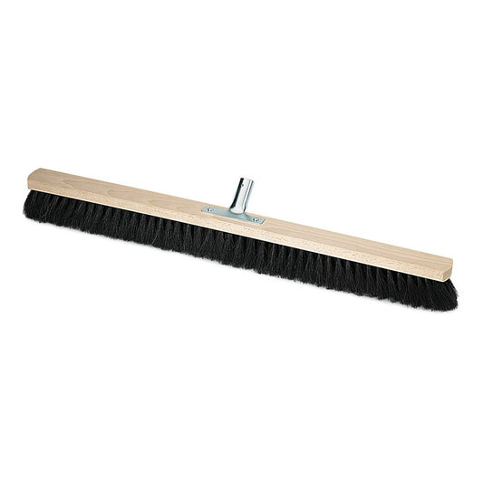 The Nölle Profi Brush hall broom natural hair with metal handle holder from Nölle Profi Brush Bürsten- & Pinseltechnik e.K. features black natural hair bristles, a wooden holder, and a metal handle holder - ideal for sweeping large areas.