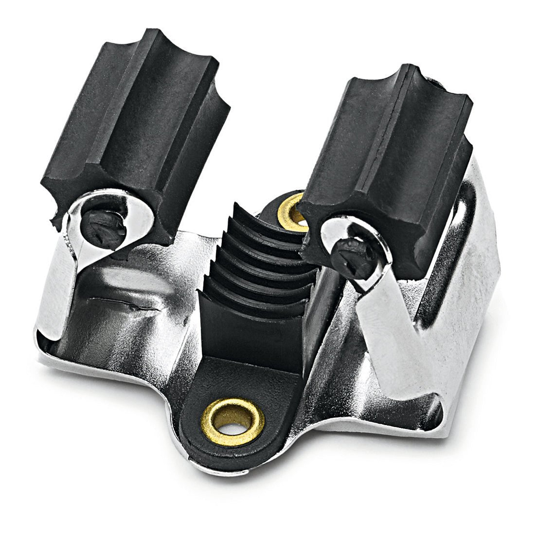 Close-up of the Nölle Profi Brush broom and tool holder (1 piece) by Nölle Profi Brush Brush & Paint Technology e.K. - a metal holder with TPE clamping roller, ribbed rubber buffers, grooved center, and mounting holes.