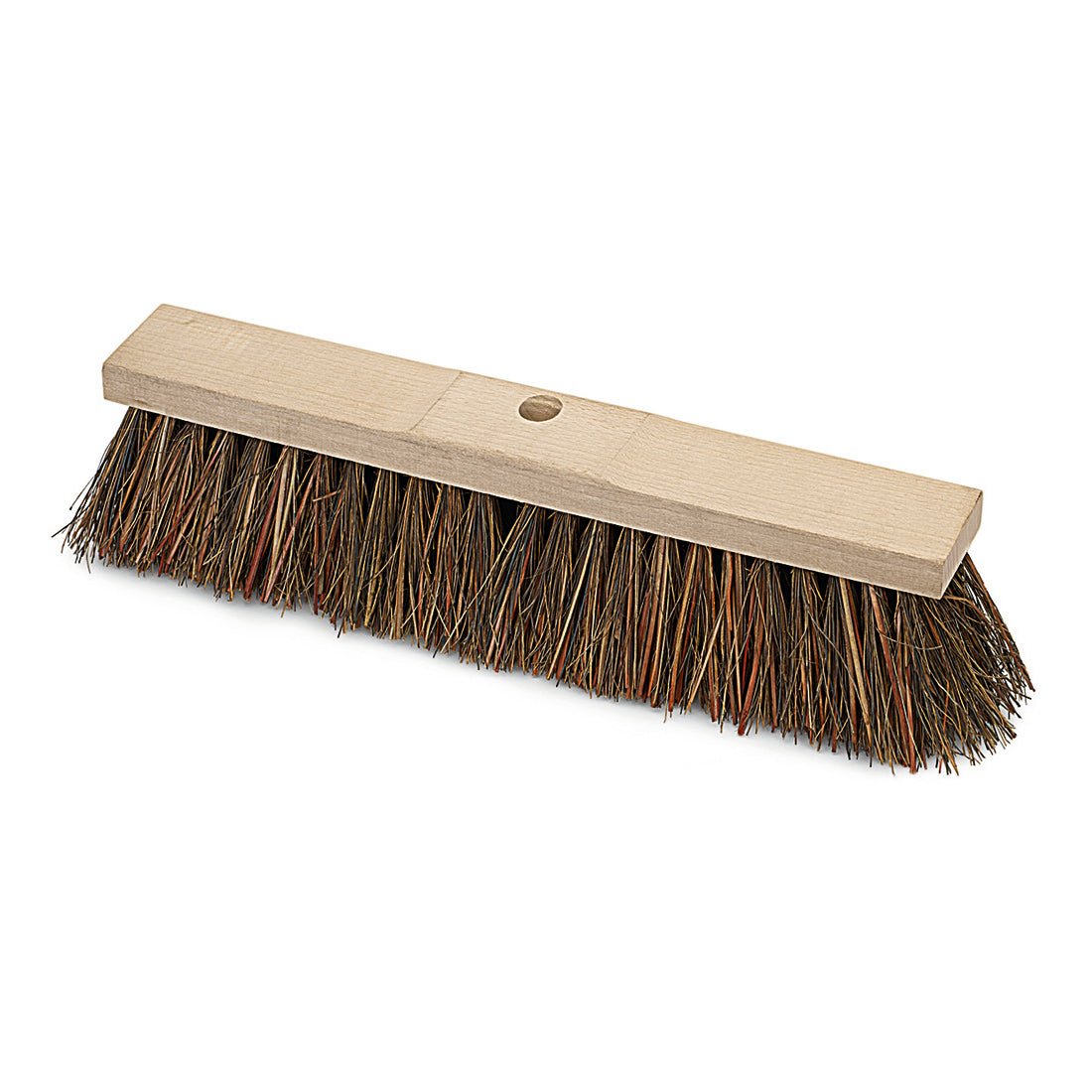 The Nölle Profi Brush street broom Piassava 50 cm with saddle wood handle from Nölle Profi Brush Bürsten- & Pinseltechnik e.K. is ideal for outdoor use with its dense brown-black bristles and the handle hole for easy attachment.