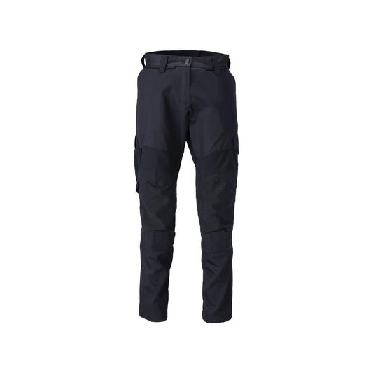 Trousers with knee pockets, women's trousers, black-blue