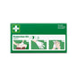 A green box labeled "Protection Set" by Orkla Wound Care AB contains a face mask with a valve, four gloves, and instructions for a safety skin cleaner. The text reads: "First aid for everyone. Everywhere." The package contains 1 piece.