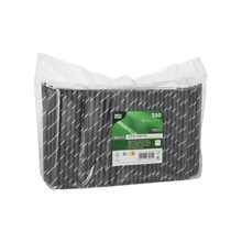 A transparent plastic package with 250 PAPSTAR GmbH cocktail straws, 7 mm x 15 cm, in black/white stripe pattern. On the front, there is a green-white PAPSTAR product label.