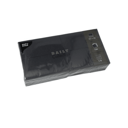 A chic black package of PAPSTAR napkins "DAILY Collection" from PAPSTAR GmbH is perfect for your table decoration. With 150 napkins in a practical format of 32 x 32 cm and an elegant 1/8 folding, they offer both style and sustainable comfort for any occasion.