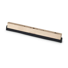 The Nölle Profi Brush BECOnnect water squeegee wooden body from Nölle Profi Brush Bürsten- & Pinseltechnik e.K. has a rectangular wooden body with several holes on the top and a strip of black felt at the bottom edge.