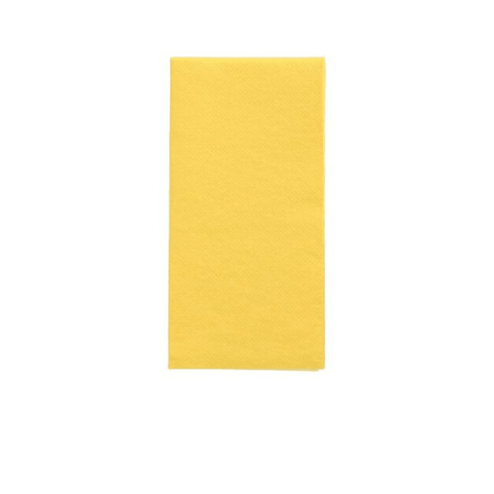 A single, neatly folded, rectangular yellow napkin from the PAPSTAR napkins "DAILY Collection" 1/8 fold 32 cm x 32 cm from PAPSTAR GmbH lies centered like a table decoration on a plain white background.