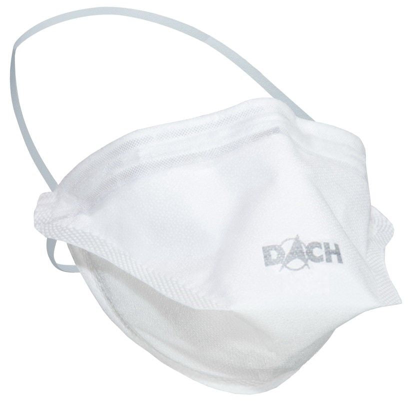 White disposable mask ubiQ®³ FFP3 NR D & Type IIR mask from DACH Schutzkleidung GmbH & Co. KG with headband, designed for reliable occupational safety; in a box with 18 packs.