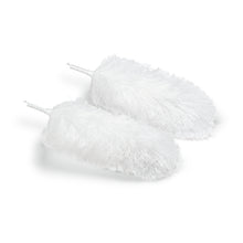 Two Nölle Profi Brush microfiber duster replacement heads (40 cm, set of 2) from Nölle Profi Brush Bürsten- & Pinseltechnik e.K. lie side by side, soft and fluffy - perfect for efficient dust removal on any surface.