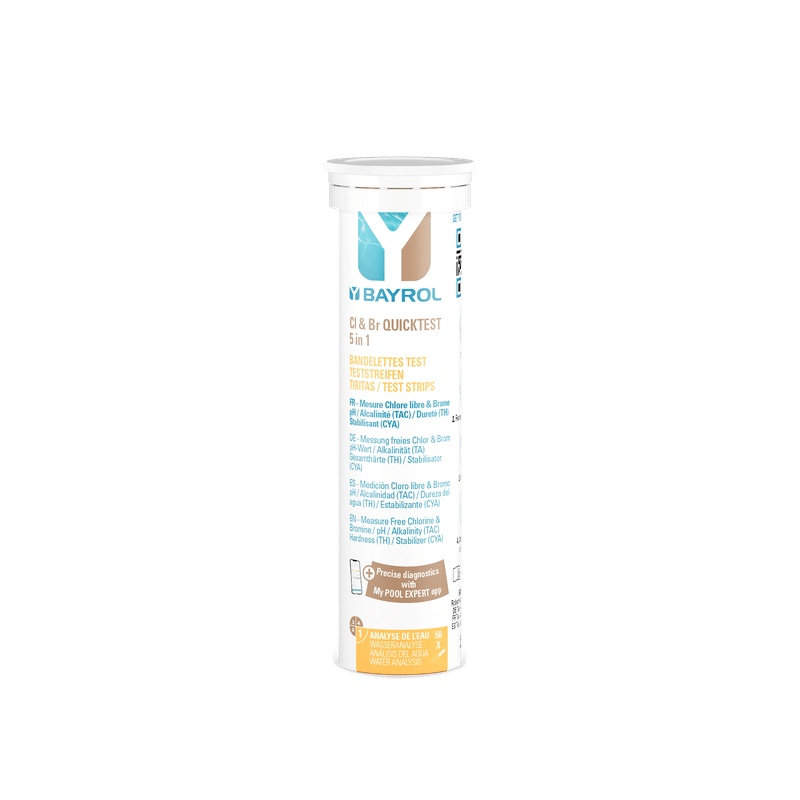 BAYROL BY Cl&Br Quicktest test strips 5 in 1 | Tin (50 strips)