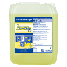 A 10-liter container Dr. Schnell of DR.SCHNELL'S LEMON from DR.SCHNELL GmbH & Co. KGaA with yellow liquid and a blue-yellow label with product information, ideal for effective household cleaning.