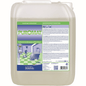 A 10-liter plastic container with Dr. Schnell PUROMAT floor cleaner and descaler by DR.SCHNELL GmbH & Co. KGaA, with product information and instructions in German on the front label, for professional cleaning applications.