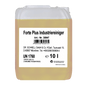 A 10-liter translucent container of Dr. Schnell FORTE PLUS INDUSTRIAL CLEANER by DR.SCHNELL GmbH & Co. KGaA with a white label with product/manufacturer information, UN 1760 and safety instructions; yellow liquid for industrial cleaning and heavy soiling.