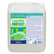 A 10L canister Dr. Schnell RAPIDO PROTECT vehicle cleaning, carpet cleaner and impregnation by DR.SCHNELL GmbH & Co. KGaA, with German label and carpet graphic. Ideal for vehicle cleaning.