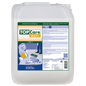 A 10-liter canister made of white plastic of the Dr. Schnell TOPCARE MATT silk matt universal dispersion for building cleaning floors by DR.SCHNELL GmbH & Co. KGaA, with product labels, instructions and cleaning illustrations on the front.
