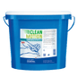 A blue 10L plastic bucket with a white lid and handle, labeled with "Dr. Schnell CLEANMOTION Handwashing Paste H, strong skin cleansing with abrasive" from DR.SCHNELL GmbH & Co. KGaA; German product information and handwashing detergent graphic on the front.