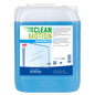A 10-liter plastic container of Dr. Schnell CLEANMOTION SCHEIBENKLAR from DR.SCHNELL GmbH & Co. KGaA, with product info and a windshield graphic on the label - ideal glass cleaner for streak-free cleaning.