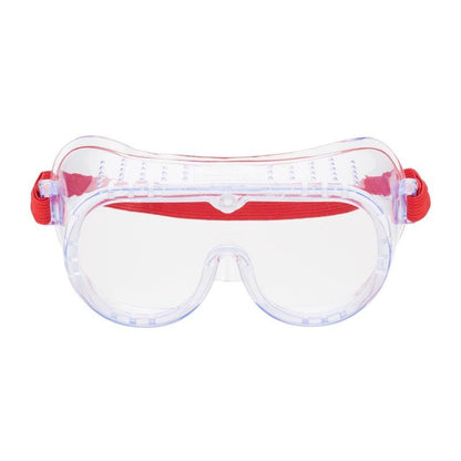 The 3M™ Classic Safety Glasses 4700 from 3M Deutschland GmbH feature direct ventilation, a clear lens, and a red adjustable rubber band, depicted in the front view on a white background.
