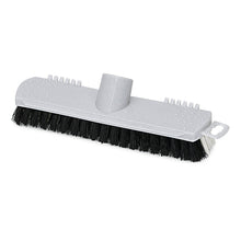 The Nölle Profi Scrubbing Brush, 22 cm PP hard with thread from Nölle Profi Brush Brush & Paint Technology e.K., features dense black bristles, a white attachment, textured grip surfaces, and hooks for hanging.