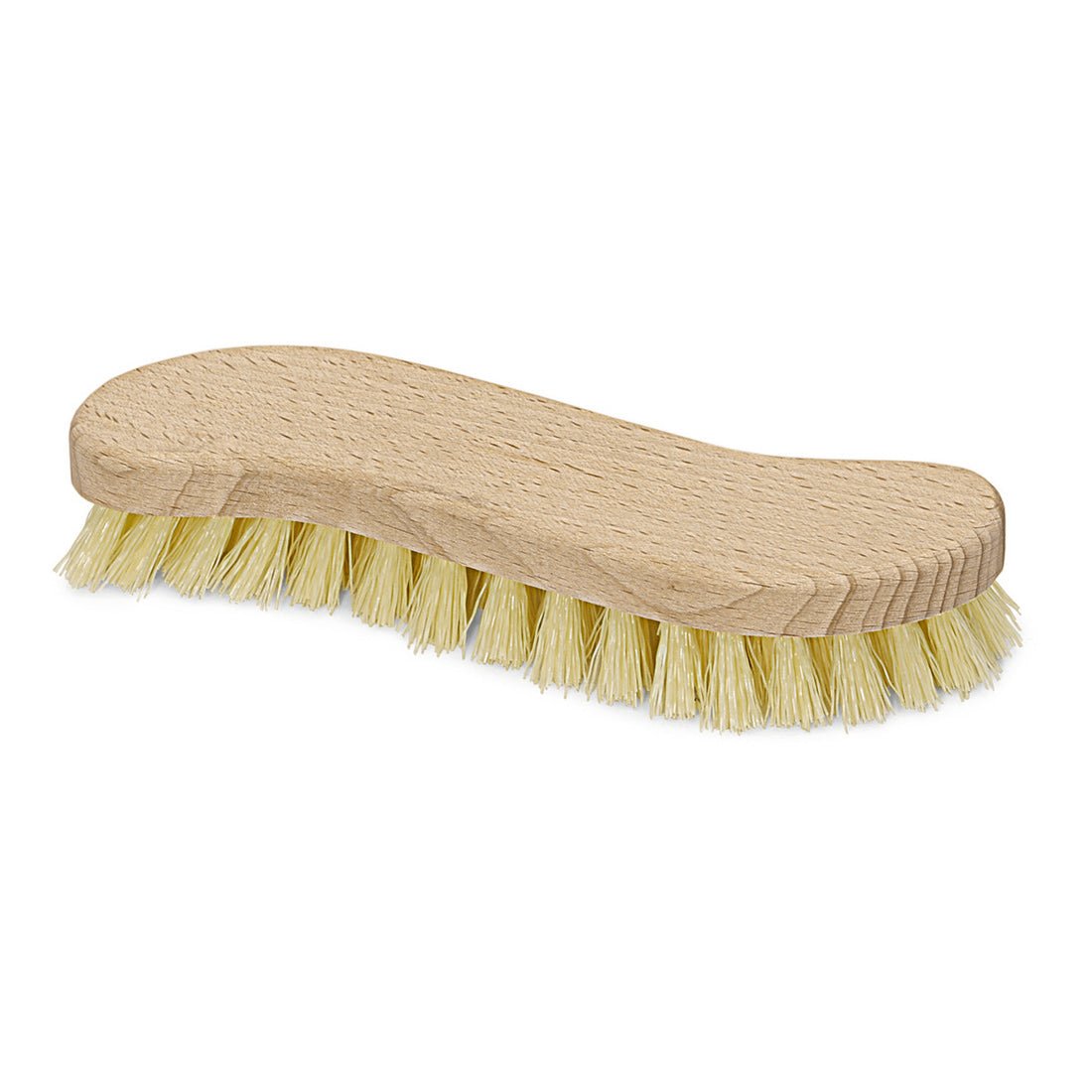 The Nölle Profi Brush scrubbing brush S-shape (20 cm) from Nölle Profi Brush Bürsten- & Pinseltechnik e.K. is characterized by a curved, ergonomic wooden handle and stiff, light, row-arranged fiber bristles.