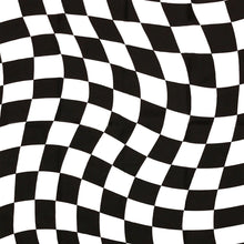 The Dunicel table cover 84x84 cm Grand Prix by Duni GmbH features a black-and-white checkered, wave-shaped pattern that creates an optical illusion - ideal for striking visual effects at festive events. Pack of 100 pieces.