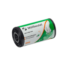 The EMIL DEISS KG (GmbH + Co.) DEISS 34007 trash bags, 500x650 mm gray, roll of 50 pieces, ideal for office supplies. The gray roll features a hand graphic and an "easy opener" symbol for easy opening.