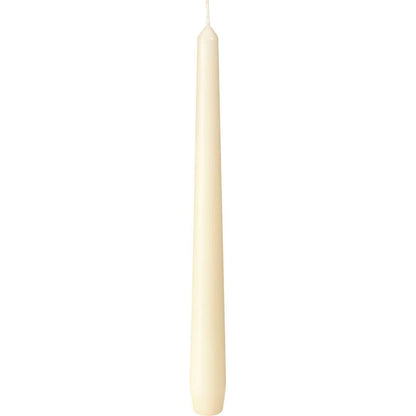 A tall, unlit Duni GmbH taper candle (approx. 7h, 250 x 22 mm) with a smooth ivory surface and visible wick stands against a plain white background.