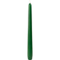 A tall, solid green taper candle from Duni GmbH (250 x 22 mm) with a white wick stands upright on a white base and offers around 7 hours of burn time.