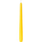 A tall, unlit yellow taper candle from Duni GmbH, approx. 7h burn time, 250 x 22 mm with a smooth surface and white wick, depicted against a white background.