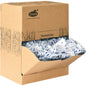 A brown cardboard donation box with the inscription "Duni GmbH Toothpick Neutral Wood 50 | Pack (1000 pieces)" contains individually wrapped wooden toothpicks in white and blue packaging, some of which are visible through the open front flap.