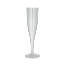 The Starpak 10 reusable stem glasses from Starpak are transparent champagne flutes made of polypropylene with a narrow bowl, long stem, and round base - the perfect unbreakable glasses for any celebration.